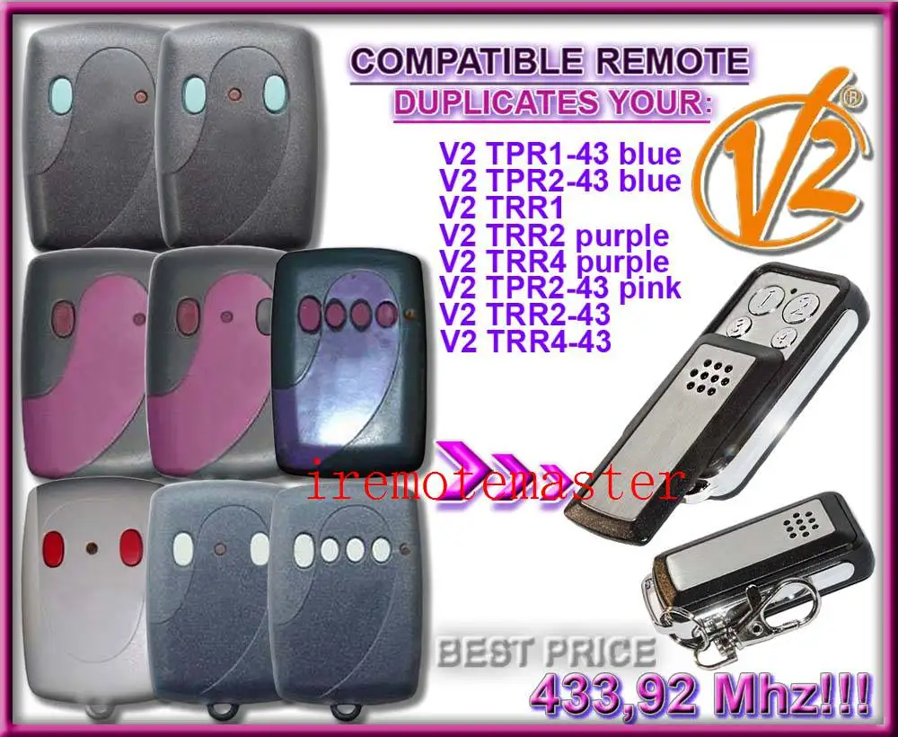 

V2 TRR1,V2 TRR2-433 Remote control replacement fixed code free shipping