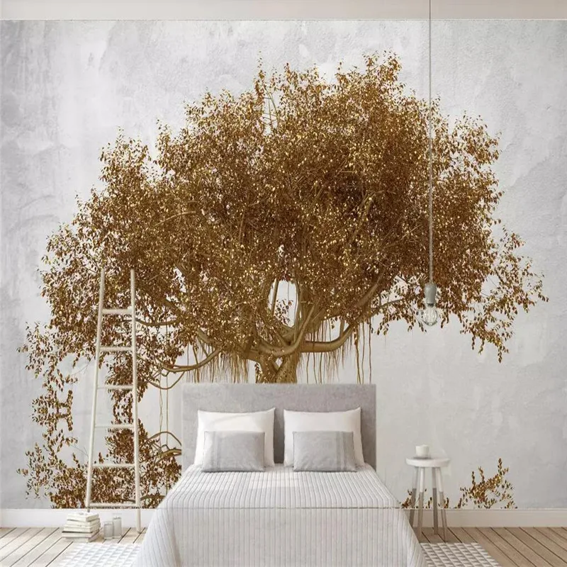 

3D three-dimensional golden fortune tree wealth source wide into professional custom mural wholesale wallpaper poster photo wall