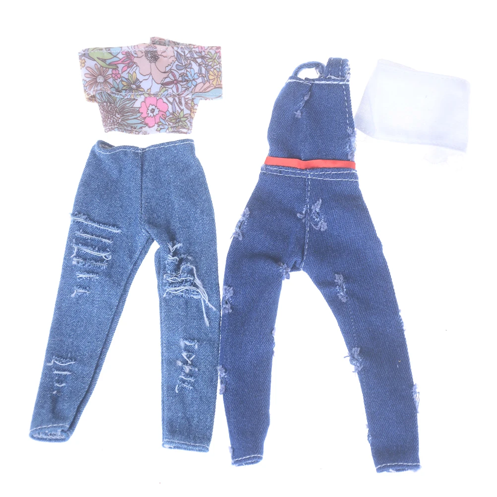 Одежда для куклы ручной работы для девочек модная футболка рваные джинсы джинсовые комбинезоны уличный стиль игрушки Аксессуары Рождественский подарок