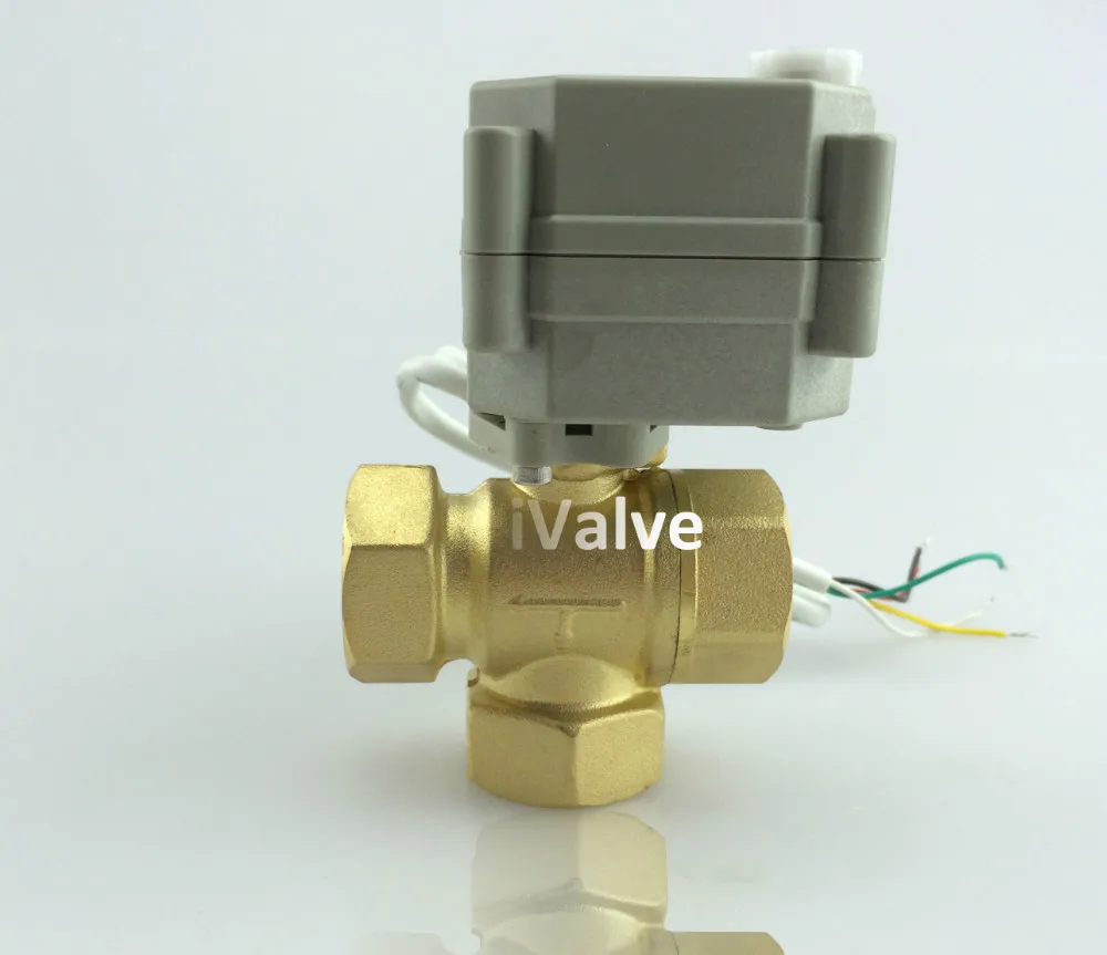 New 3/4" DN20 DC12V 3 Way Motorized Ball Valve,Three Way Brass CR5 01