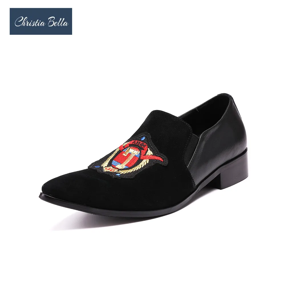 

Christia Bella Black Party Wedding Shoes Men's Flats Luxury Fashion Exquisite Embroidered Smoking Slippers Slip On Mens Loafers