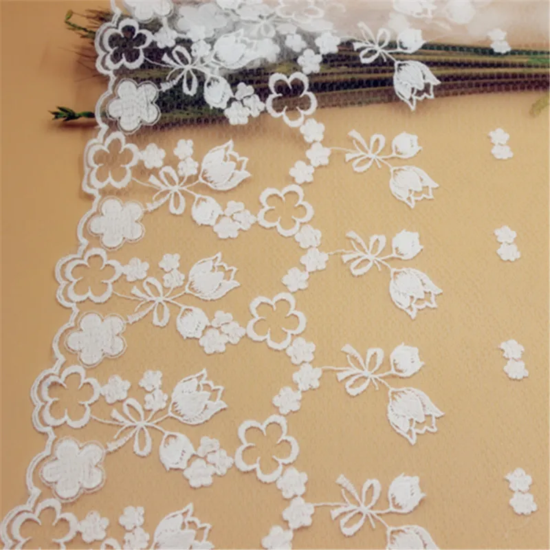 

5 yard 37cm 14.56" wide ivory gauze mesh tulle embroidered tapes lace trim ribbon fabric 1036884QL4K596