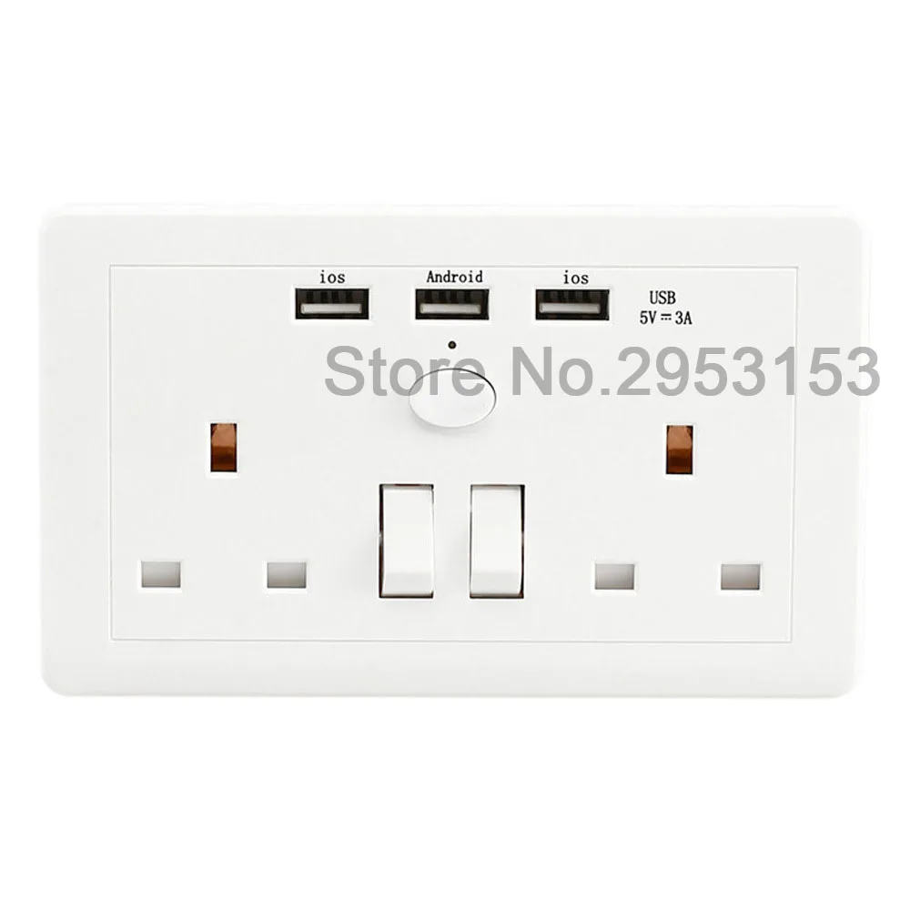 New UK Standard 3 Ports USB Wall socket white USB panel socket smart