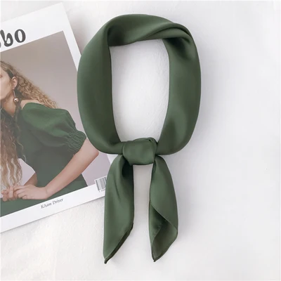 Luna& Dolphin женский квадратный шарф 70*70 см, Одноцветный маленький шарф с принтом, шифоновая шелковая повязка на голову, бандана, сумка, шарф, хиджаб - Цвет: army green