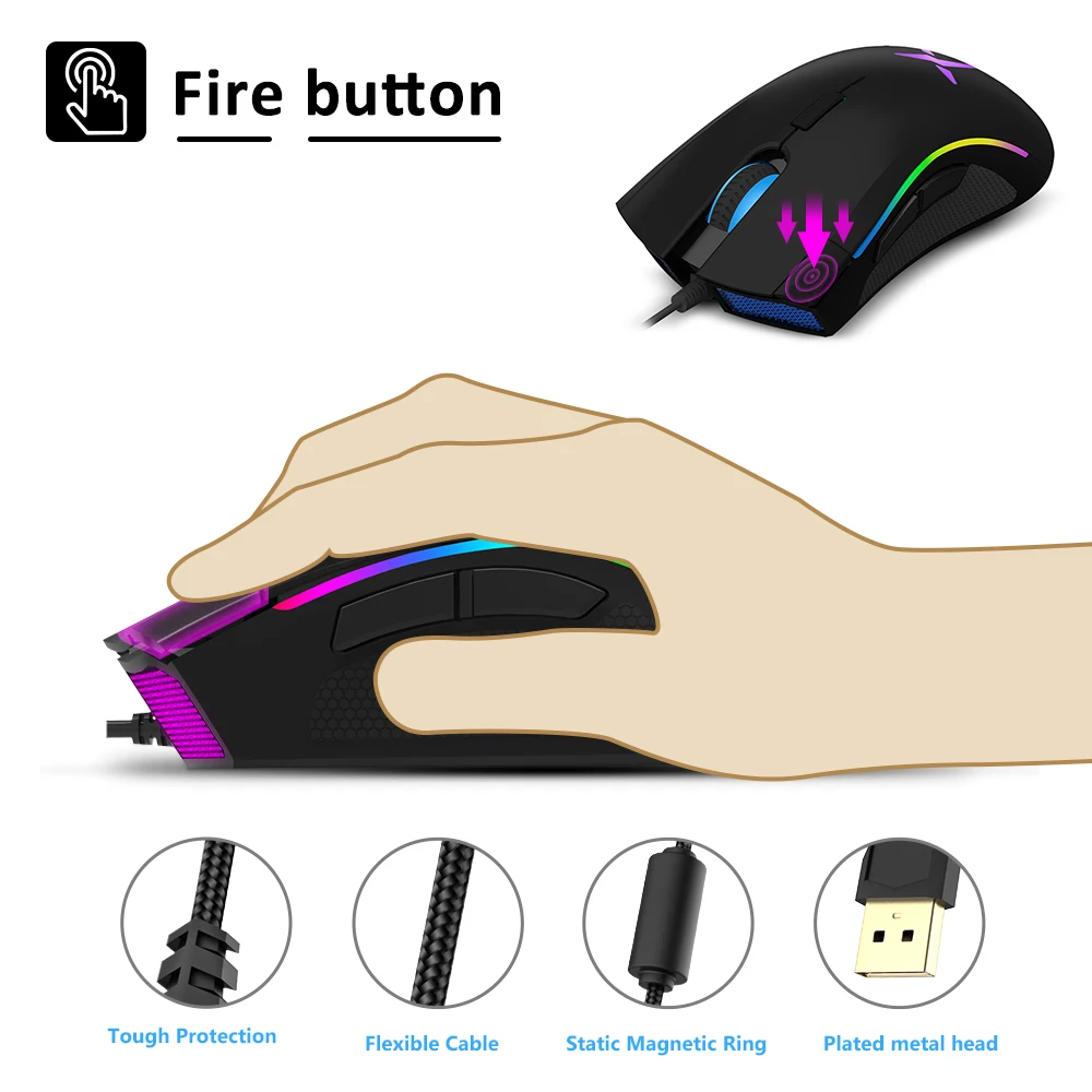Delux M625 PMW3360 Sensor Gaming Mouse 12000DPI 12000FPS 7 Buttons RGB Backlight Optical Wired Mice with Fire Key For FPS Gamer Delux M625 PMW3360 Sensor Gaming Mouse 12000DPI 12000FPS 7 Buttons RGB Backlight Optical Wired Mice with Fire Key For FPS Gamer