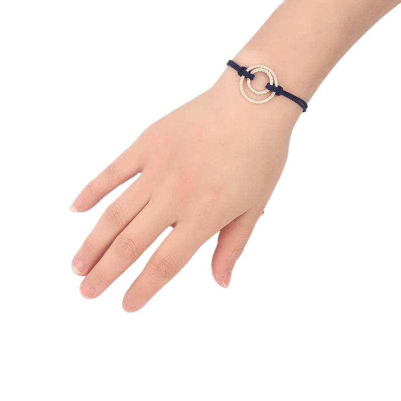 WEIMANJINGDIAN Trendsetting High Quality Cubic Zirconia CZ Crystal Pave Double Circle Bracelets with Adjustable Rope Chain