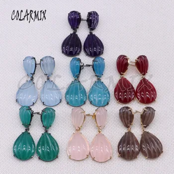 

5 pairs mix colors cat-eye stone stone earrings drop shape dangle earrings wholesale jewelry 4507