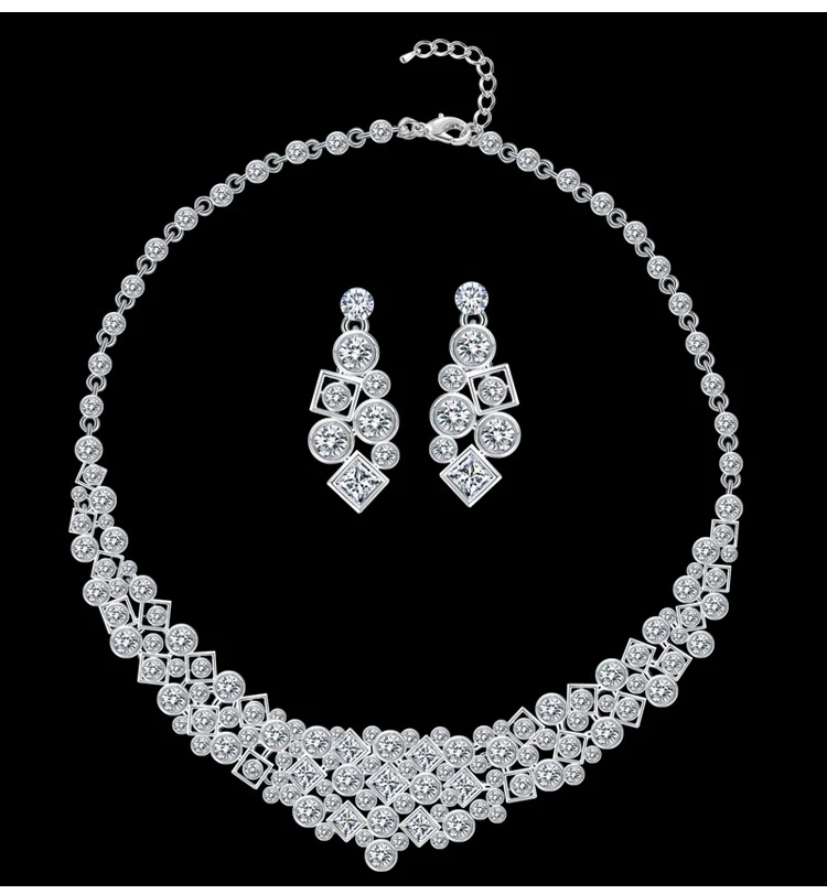  Simples Cristal Bridal Conjuntos de Jóias de Cor Prata de Strass Colar Brincos Conjuntos para Mulheres Acessórios Do Casamento (5)