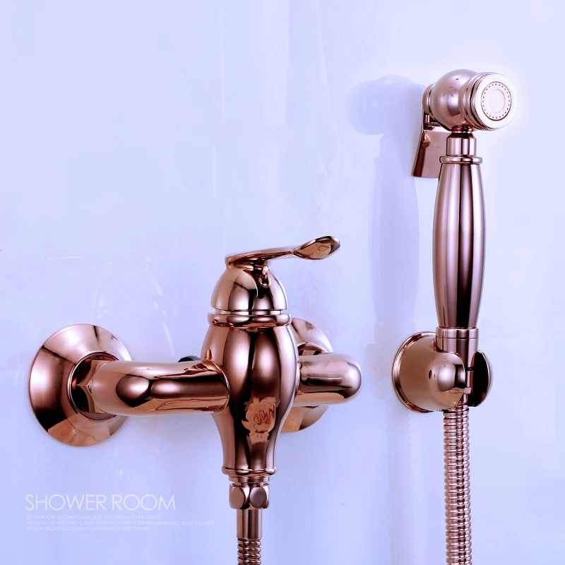 

Rose gold full copper washer, hot and cold water set, bottom washing device, toilet spray gun, simple shower faucet