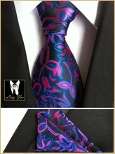 

Tie Hot Sale 8cm Designer Necktie SET Black Background Luxury Purple Woven Paisley Ties with Handkerchief