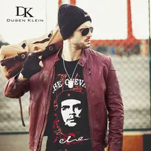 Мужское кожаное пальто Dusen Кляйн Осенняя верхняя одежда красное вино/черный/тонкий стиль натуральная овчина мотоциклетная кожаная куртка 16S1422