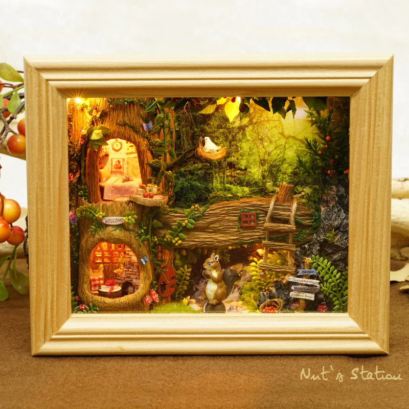 DIY Handmade Nut House Wooden Doll House Miniature Dollhouses Kit Music Box LED Lights Toys For Children Xmas Gifts