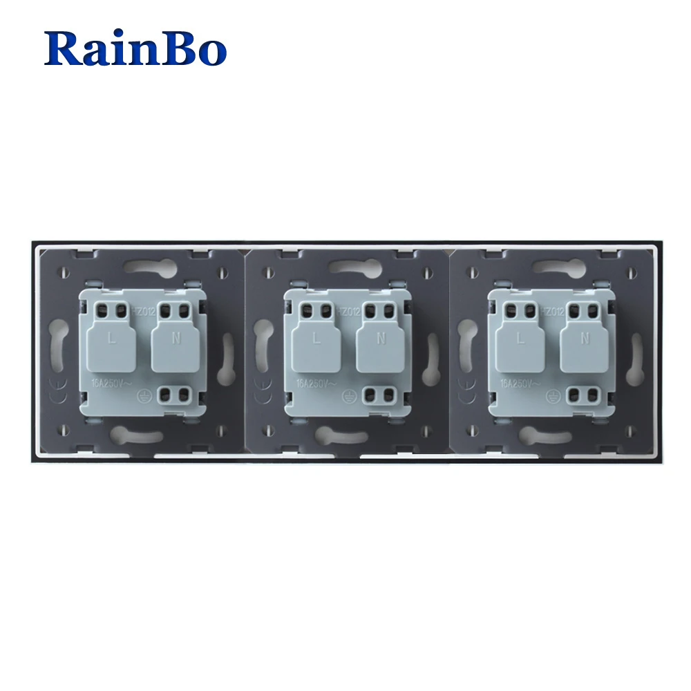 RainBo производитель настенная розетка стандарта ЕС стекло Панель AC 110 ~ 250V 16A 222*80 мм