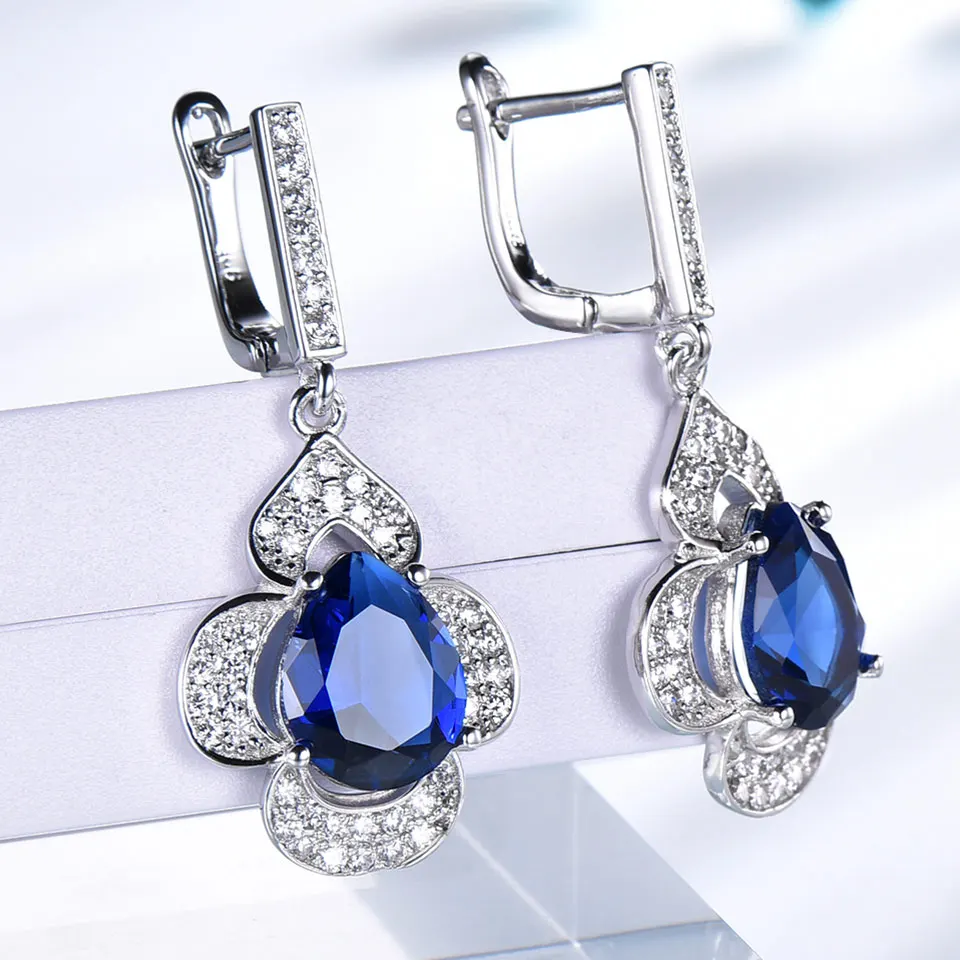 UMCHO 925 пробы серебряные серьги-клипсы с драгоценным камнем, синие сапфировые серьги для свадьбы и помолвки для женщин, хорошее ювелирное изделие