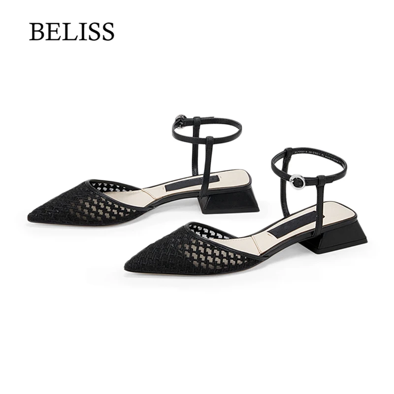 

BELISS 2019 New Fashion Square Heel Sandals for Women Mesh Air Open Toe Women's Sandals Buckle Strap Summer Shoes Ladies S72