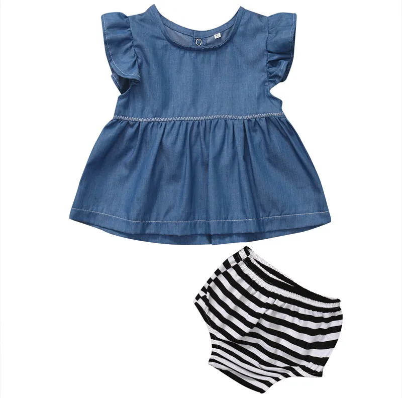 Cute Summer 2Pcs Toddler Baby Girls Kids Denim Ruffle ...
