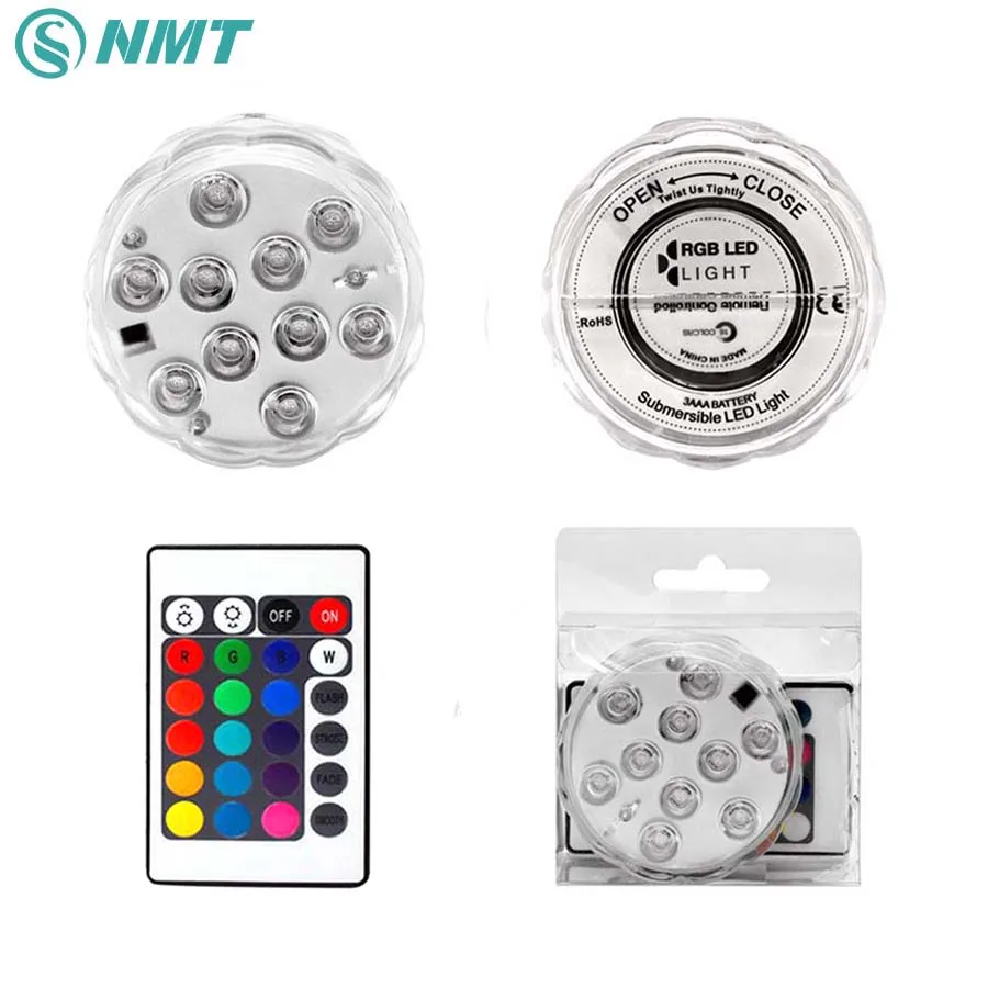 4 unids/lote RGB LED subacuática luz batería operado IP67 impermeable Piscina luz LED sumergible para el partido Piscina Pond