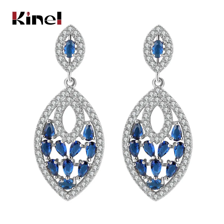 

Kinel Newly Arrived Luxury Blue Zircon Drop Earrings Fashion Jewelry Silver Color Engagement Bridesmaid Earrings Christmas Gift