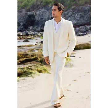 

2017 Latest Coat Pant Designs Ivory wedding suits for men Beach Tuxedo Slim Fit (Jacket+Pants+Vest) 3 Pieces Groom mens Suit