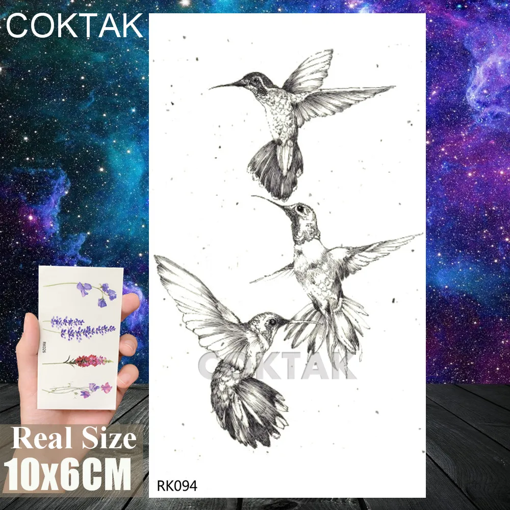 Временные татуировки с Колибри наклейка рисунком линий розы искусственные