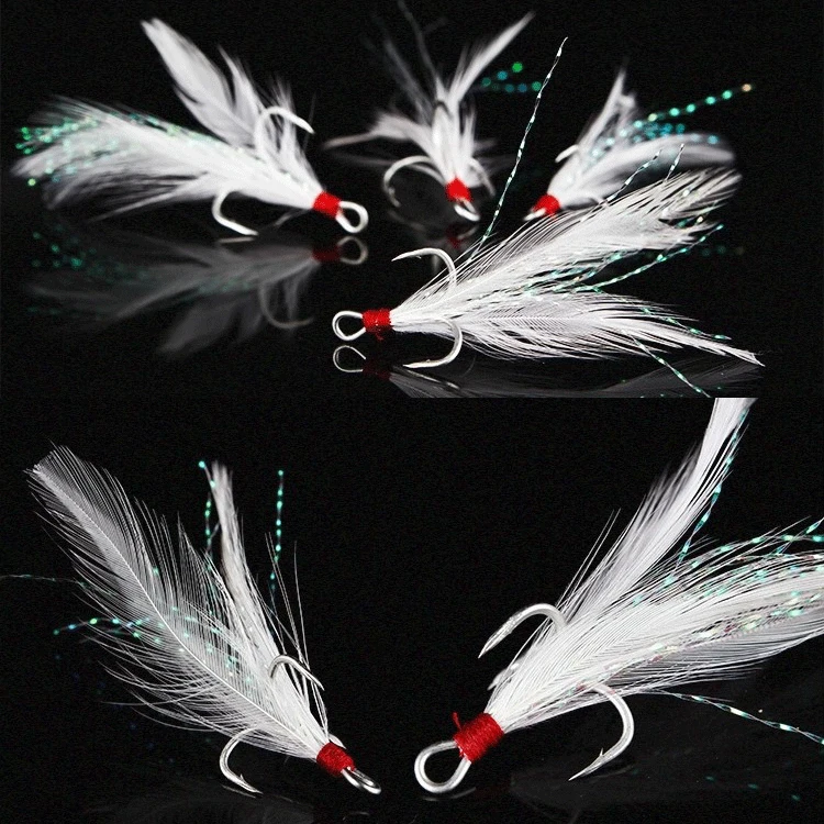 

6pcs/lot Feathered Treble Hooks 1#2#4#6#8#10# Three Hooks Bait Assembled Paillette High Carbon Fishing Hook Fishing Tackle Pesca