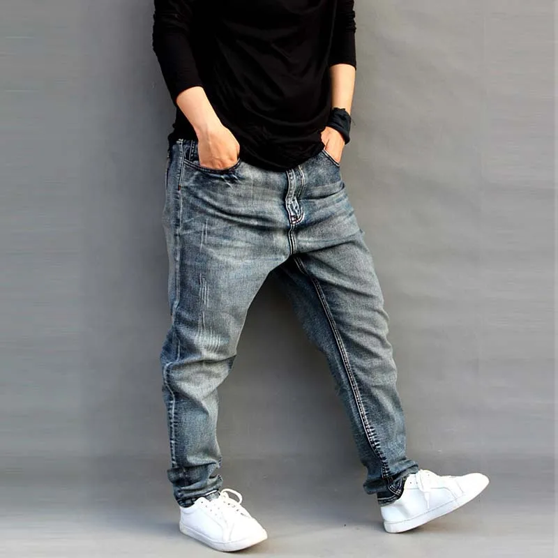 New Trendy Jeans Men's Loose Harem Pants Slightly Stretch Big Size Skateboard Baggy Jeans Male Trousres Cotton