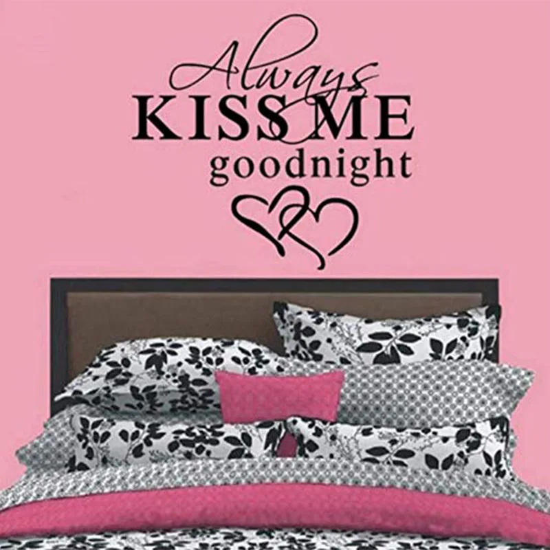 Always Kiss Me GOODNIGHT LOVE Quote Наклейки на стену спальни съемные наклейки DIY|Наклейки стену|