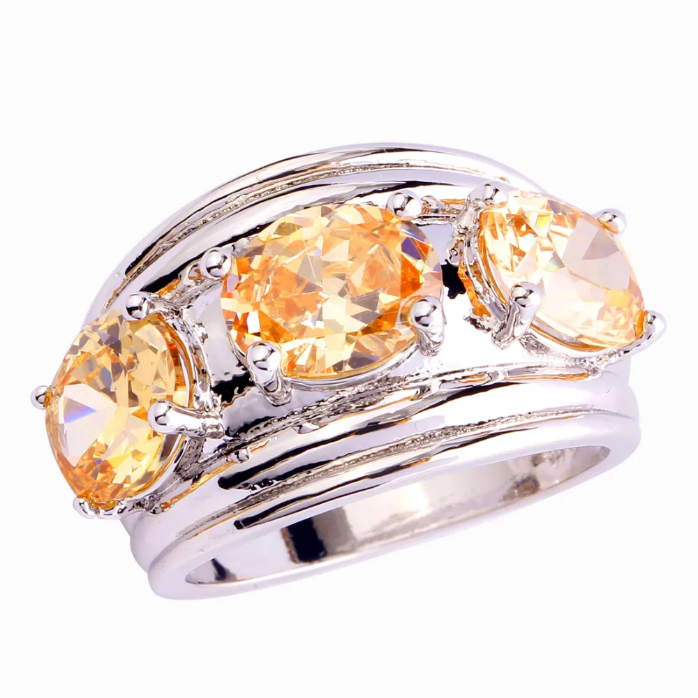 Lingmei Wholesale Exalted Oval Cut Morganite Silver Color Ring Size 8 New Fashion Jewelry Gift 
