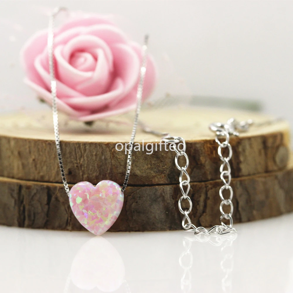 

Synthetic op08 Opal heart pendant fire opal stone necklace jewelry chokers necklaces for women 925 sterling silver necklace