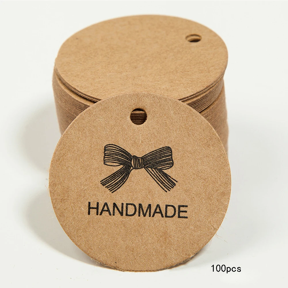 

100pcs HANDMADE Round Packing Label For Gift Cookie Cake Tag Papel Custom Cardboard Mariage Wedding