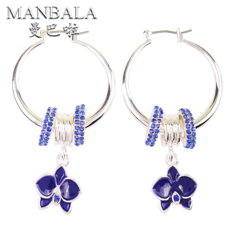 MANBALA Big Round Earrings with Flower Pendant Women Wedding Girls Trendy Popular Luxury Jewelry T07AU | Украшения и аксессуары