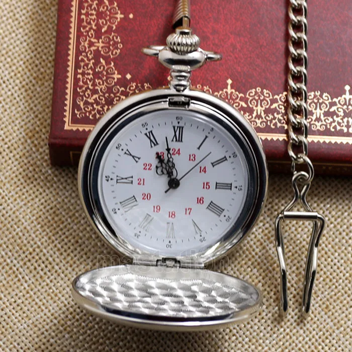 

Men's Silver Smooth Stainless Steel Case White Arabic Roman Numerals Fashion Shinning Case Modern Long Chain Pocket Watch P302