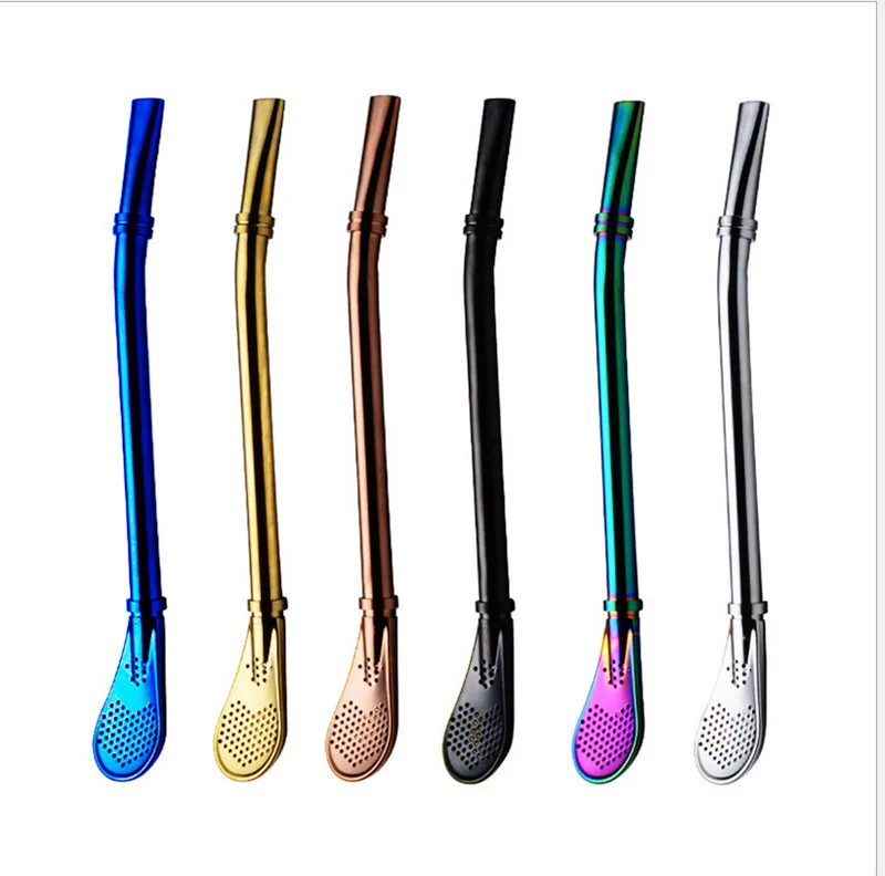 

2 in 1 Stainless Steel Drinking Spoon Straw Tea Juice Straw Filter Spoon Metal Drop Shipping Coffee Spoon Ice Cream Soup Spoons
