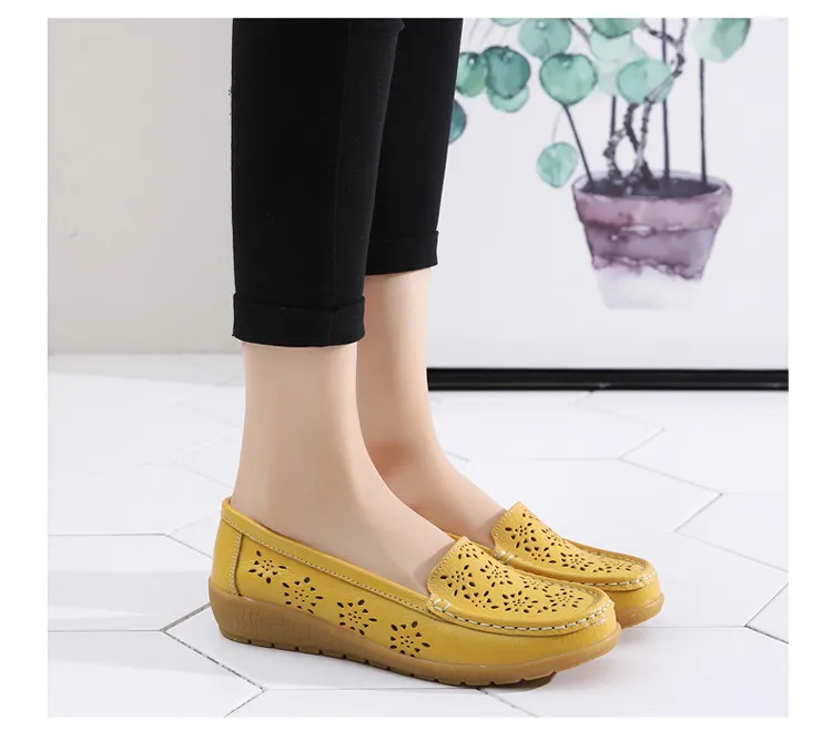  AH 5888-Fashion Fretwork Women Flats Cut Outs Genuine Leather Woman Lafers Summer15
