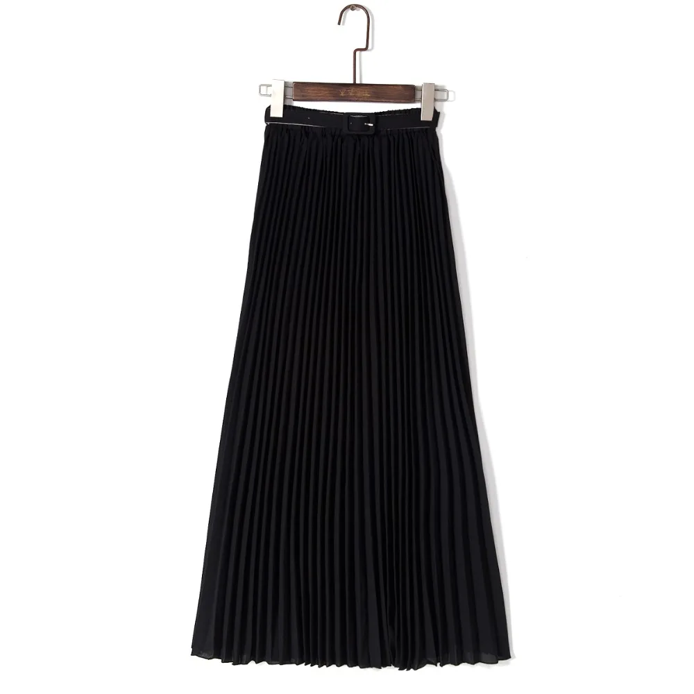 

Spring Bohemian Pleated Maxi Skirts Womens Summer Solid Color Waist Chiffon Long Skirt Tutu Elegant Ladies Black ~~