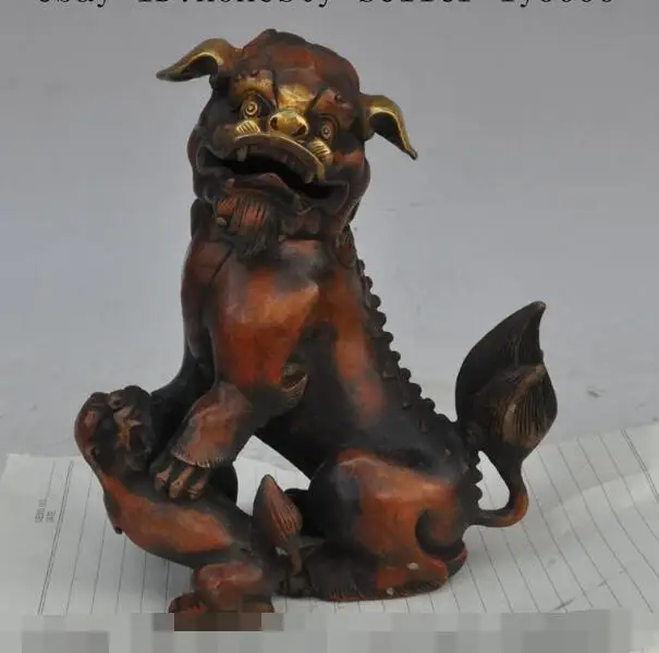 

song voge gem S6888 7" chinese fengshui bronze gilt foo dog lion beast statue Incense Burner Censer