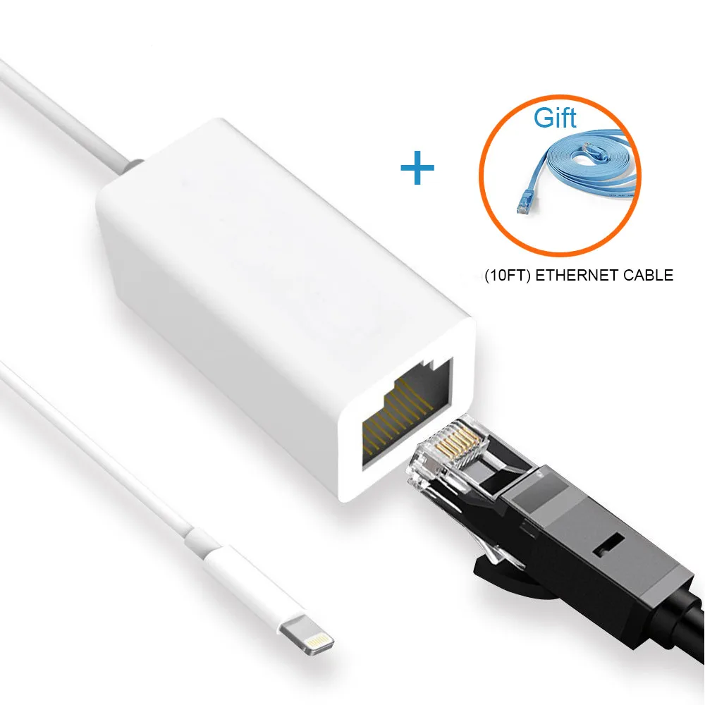 Для перехода от разъема Lightning к RJ45 Ethernet LAN проводной сетевой адаптер 100 Мбит кабель