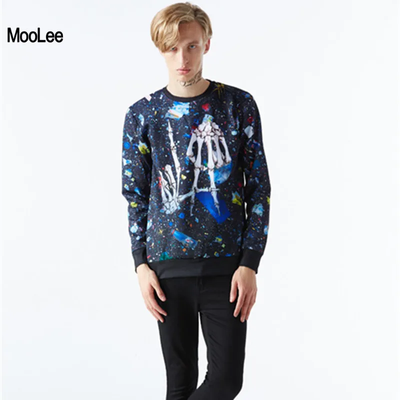 2017 Hoodies Men Loose Style Printed Bones Hooded Round Collar 3d Sweatshirts Long Sleeve Spring Autumn Slim Fit Hoody XL | Мужская