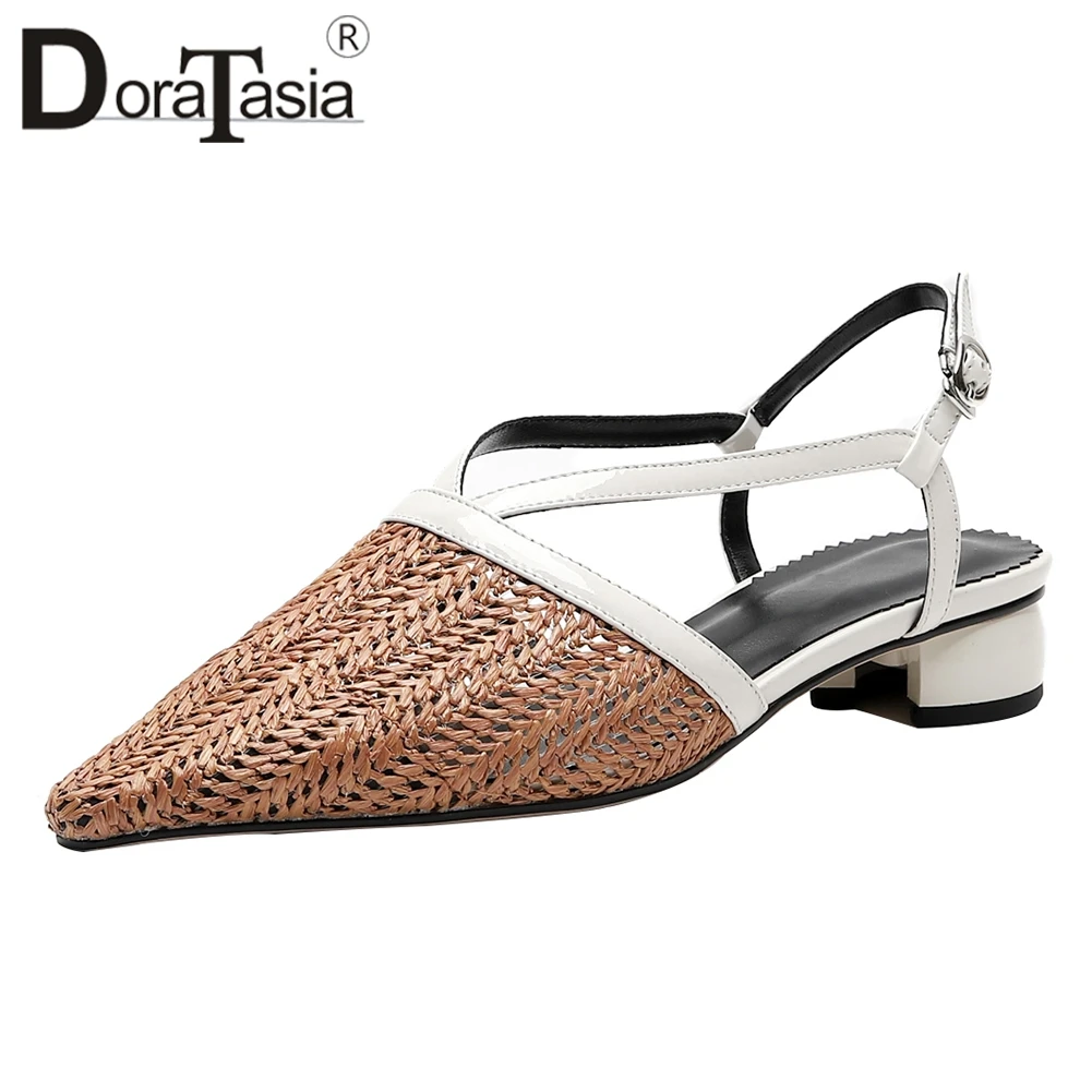 

DORATASIA New Arrivals High Quality Buckle Strap Summer Pumps Woman Shoes Square Heels Pointed Toe Concise Shoes Woman Pumps