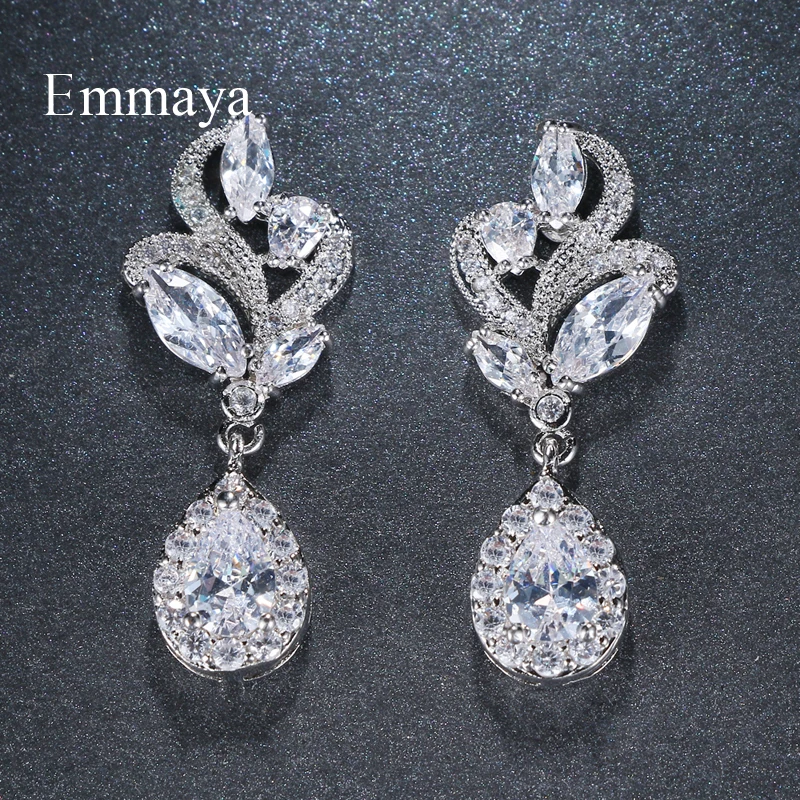 

Emmaya Luxury Charm Marquise Stone Cluster Flower Earring Cubic Zirconia Dangle Earrings for Women Party Jewelry Gift