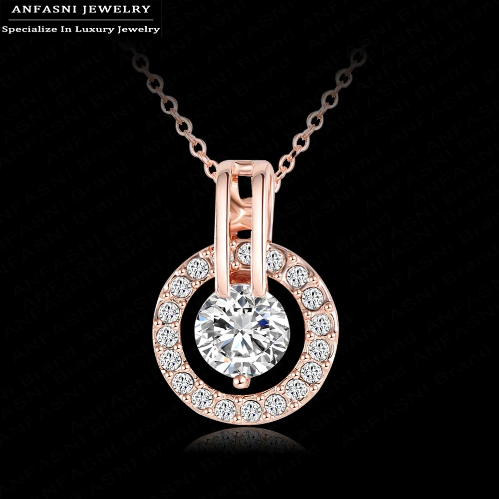 

ANFASNI Top Quality Birthday Gift Necklaces & Pendants Rose Golden Color Circle Round Necklace For Women NL0455-A