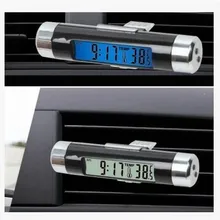2в1 Авто lcd подсветка Клипса-на цифровой подсветке Автомобильный термометр часы календарь автомобиля вентиляционные зажимы