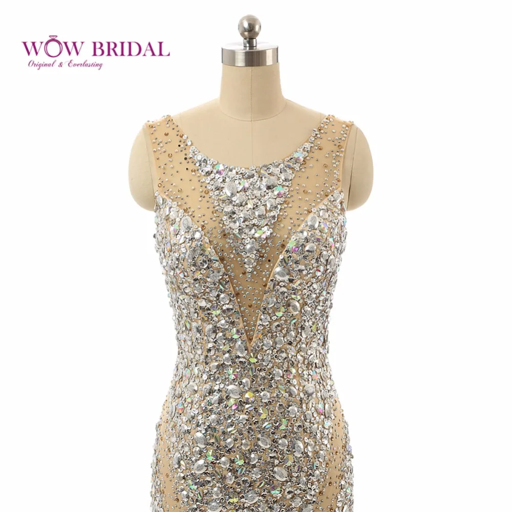 Wowbridal Бисера Кристалл Рукавов Русалка Тюль Вечернее Платье Длинные 2016 Суд Поезд
