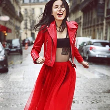 Ladies Short Leather Jacket Fashion Women Slim Spring Autumn Pu Jackets Female Red Black Moto Biker Leather Jacket Cheap Coats