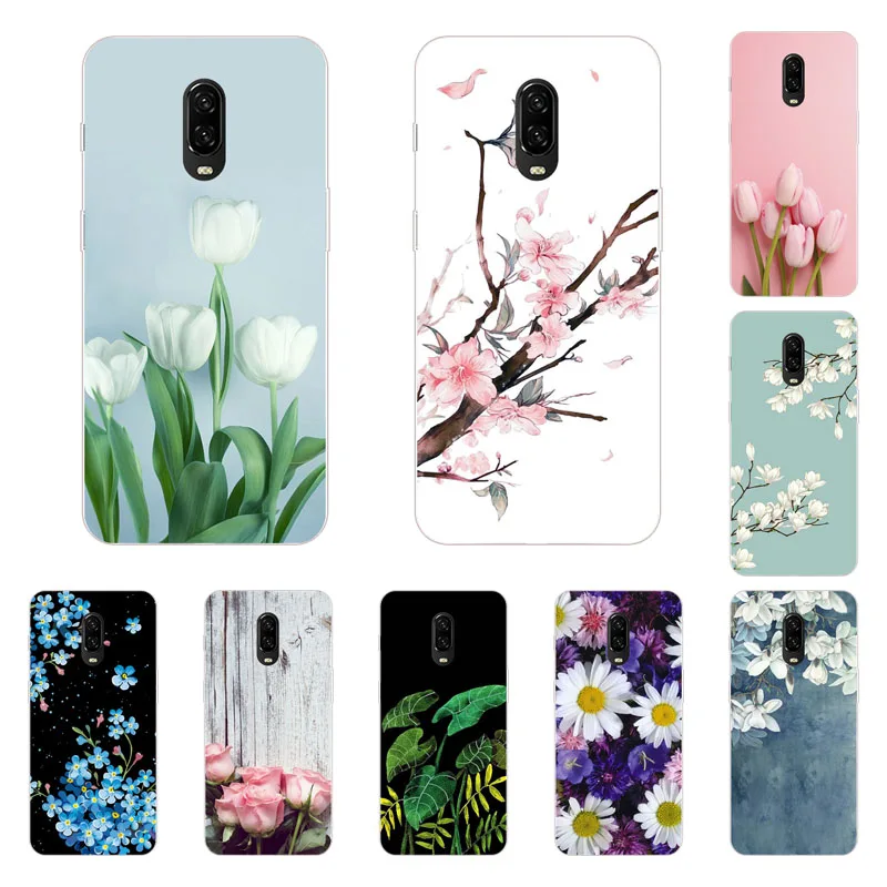oneplus 6t Case Silicon Blue plum Painting Soft TPU Back Cover for one plus Phone protect cases shell |