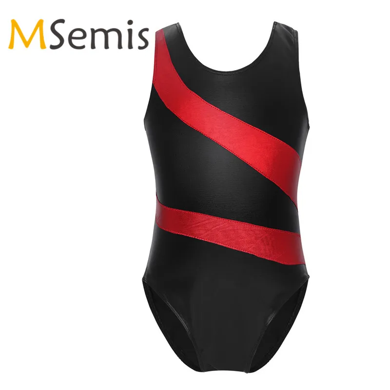 Kids Girls Ballet Gymnastics Swimmsuit Leotard for Wide Shoulder Straps Splice Glittery Dance Jumpsuit | Тематическая одежда и