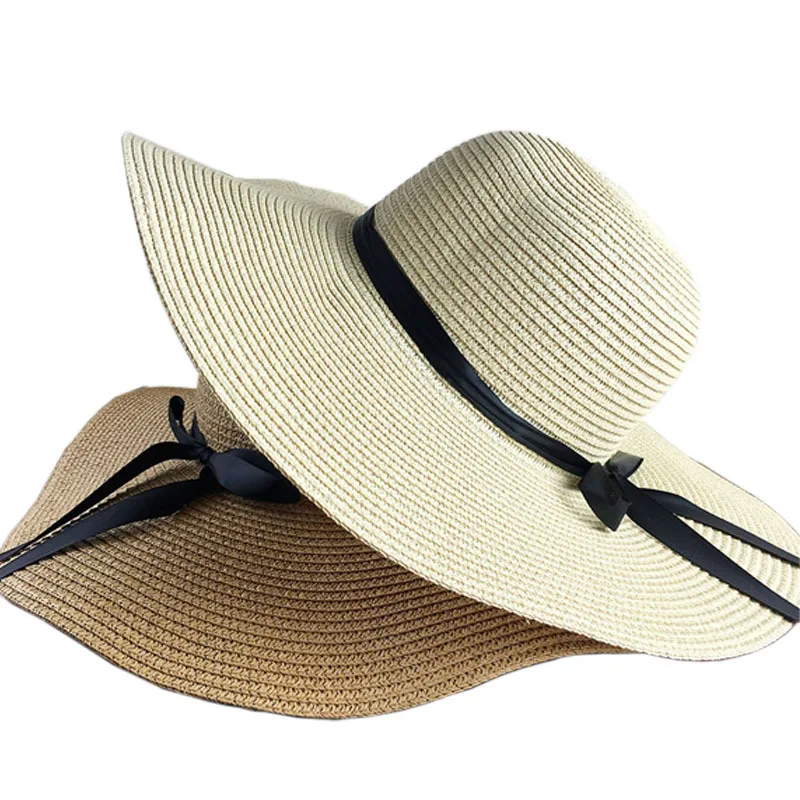 COKK летние шляпы для женщин, женская шляпа, шляпа от солнца, Пляжная Панама, соломенная шляпа с большими широкими полями, черная лента, бант, козырек, женская кепка