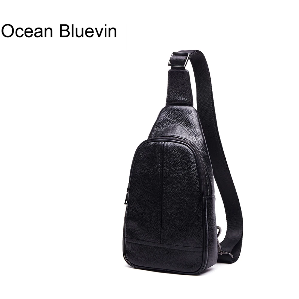 

OCEAN BLUEVIN New Leather Men's Bags Litchi Pattern First Layer Leather Casual Fashion Men's chest Bag Shoulder Messenger Bag