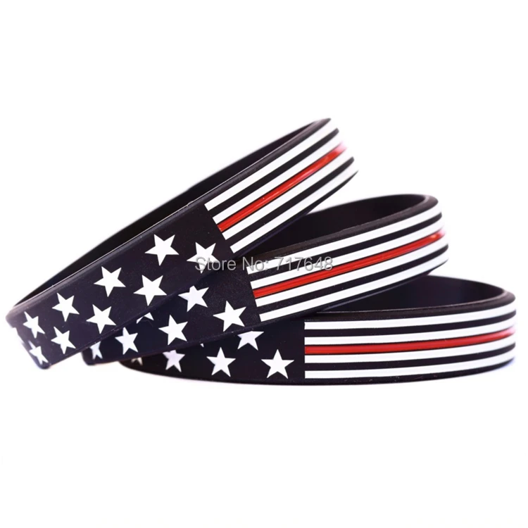 300PCS Thin Red Line USA Flag wristband silicone bracelets free shipping by FEDEXin Cuff