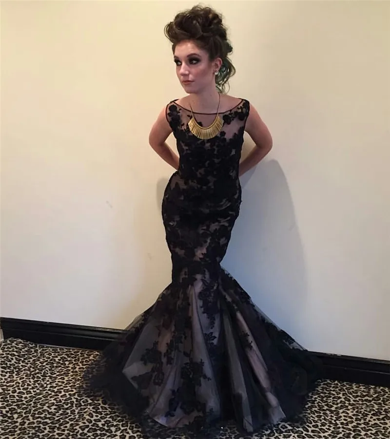 mermaid black lace wedding dress